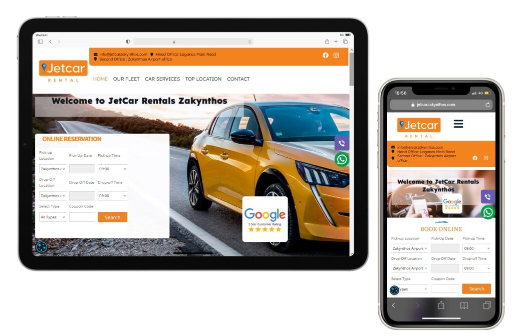 Κατασκευή Ιστοσελίδας για ενοικιαζόμενα αυτοκίνητα στη Ζάκυνθο με online σύστημα κρατησεων