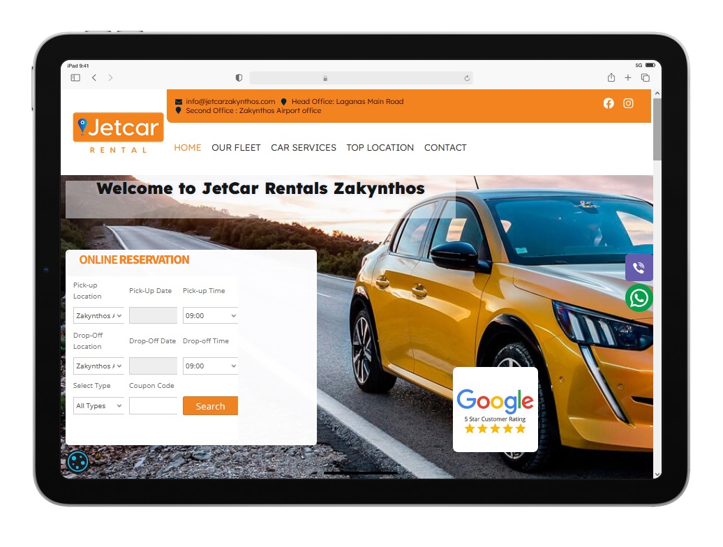 Κατασκευή Ιστοσελίδας για ενοικιαζόμενα αυτοκίνητα στη Ζάκυνθο με online σύστημα κρατησεων